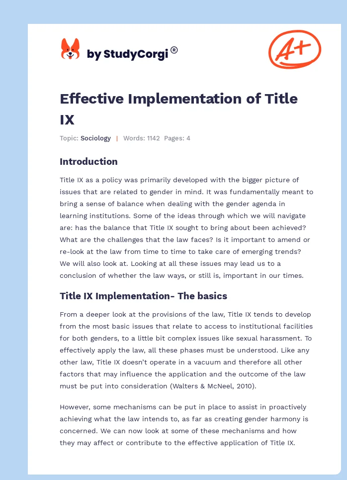 Effective Implementation of Title IX. Page 1