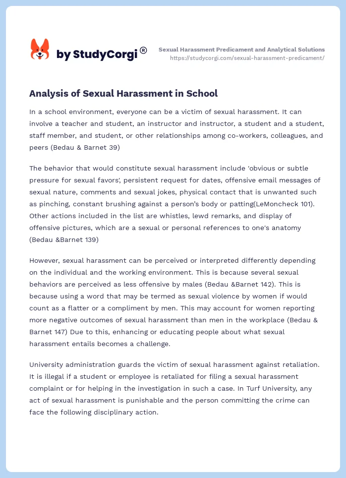 Sexual Harassment Predicament and Analytical Solutions. Page 2