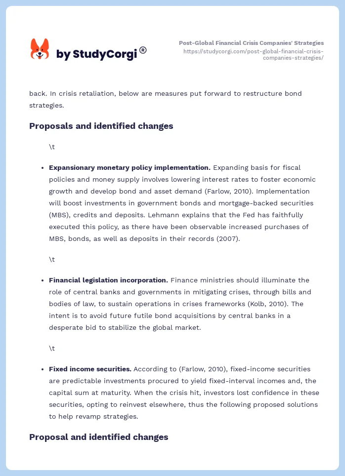 Post-Global Financial Crisis Companies' Strategies. Page 2