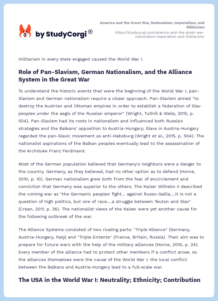 America and the Great War, Nationalism, Imperialism, and Militarism. Page 2