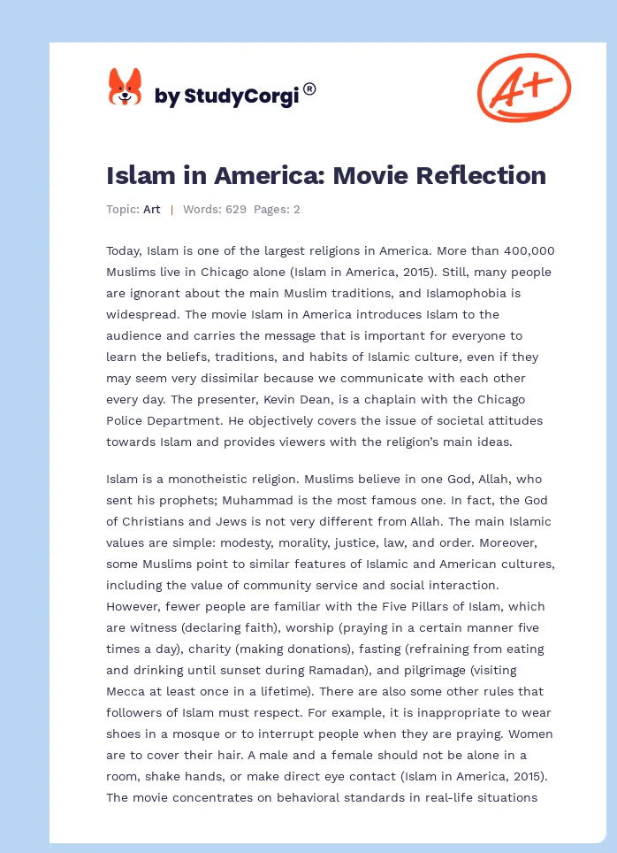 Islam in America: Movie Reflection. Page 1