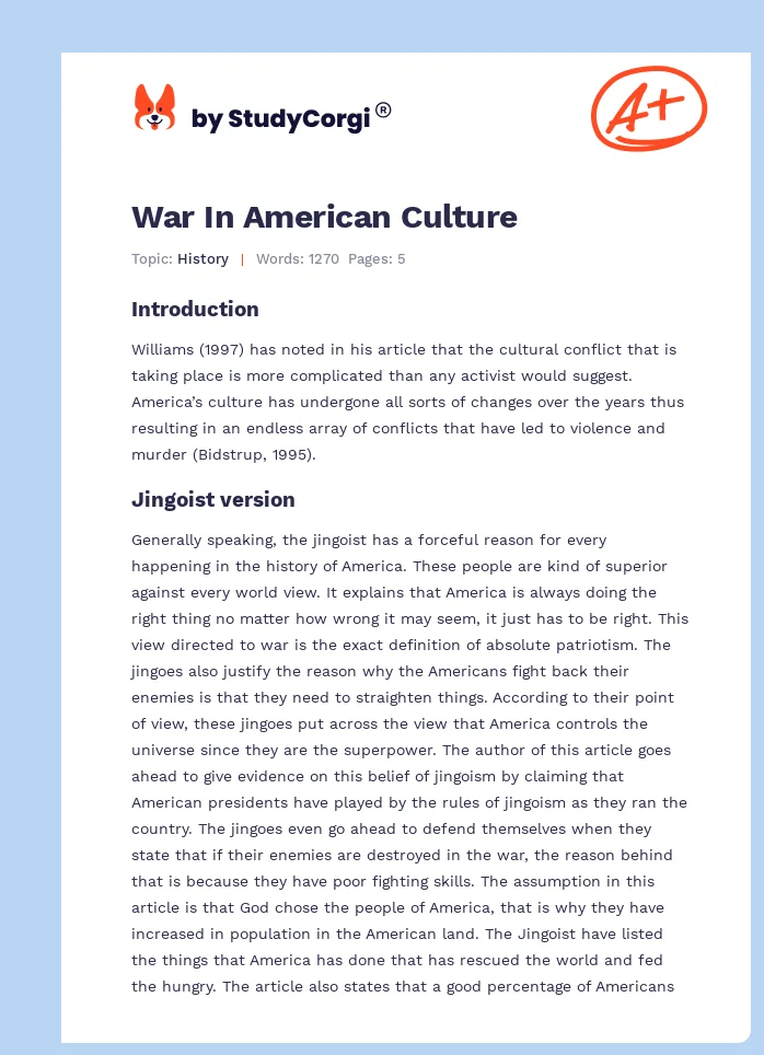 War In American Culture. Page 1