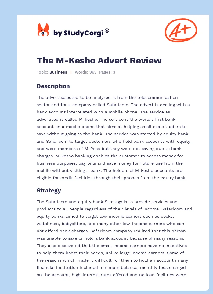 The M-Kesho Advert Review. Page 1