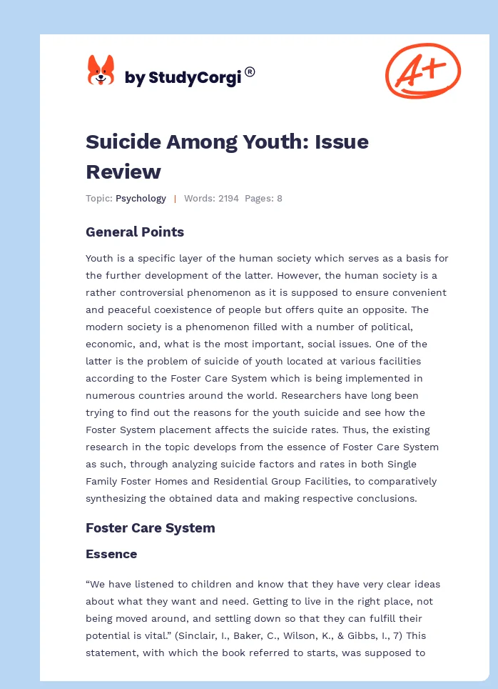 Suicide Among Youth: Issue Review. Page 1