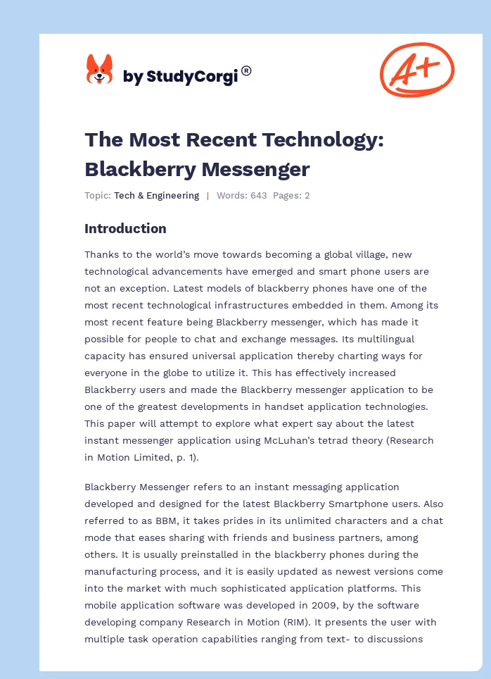 The Most Recent Technology: Blackberry Messenger. Page 1