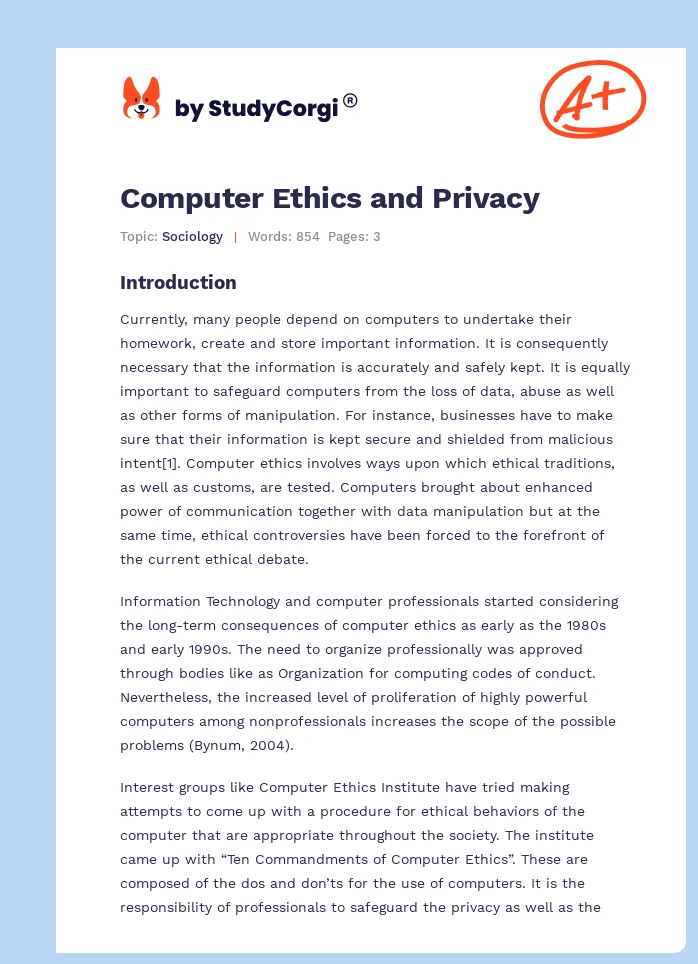 Computer Ethics and Privacy. Page 1