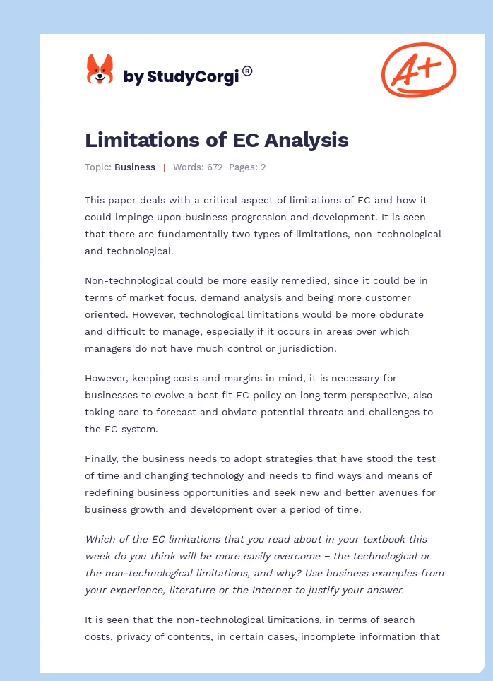 Limitations of EC Analysis. Page 1