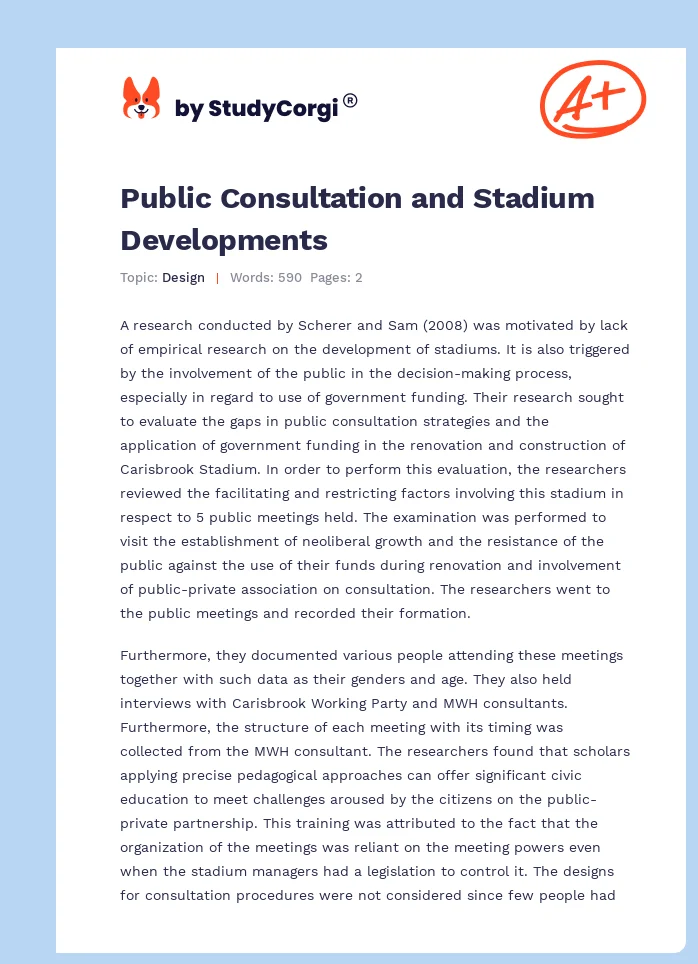 Public Consultation and Stadium Developments. Page 1