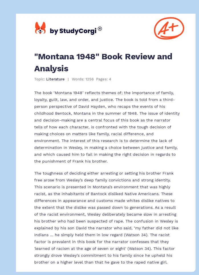 "Montana 1948" Book Review and Analysis. Page 1