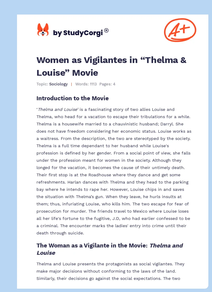 Women as Vigilantes in “Thelma & Louise” Movie. Page 1