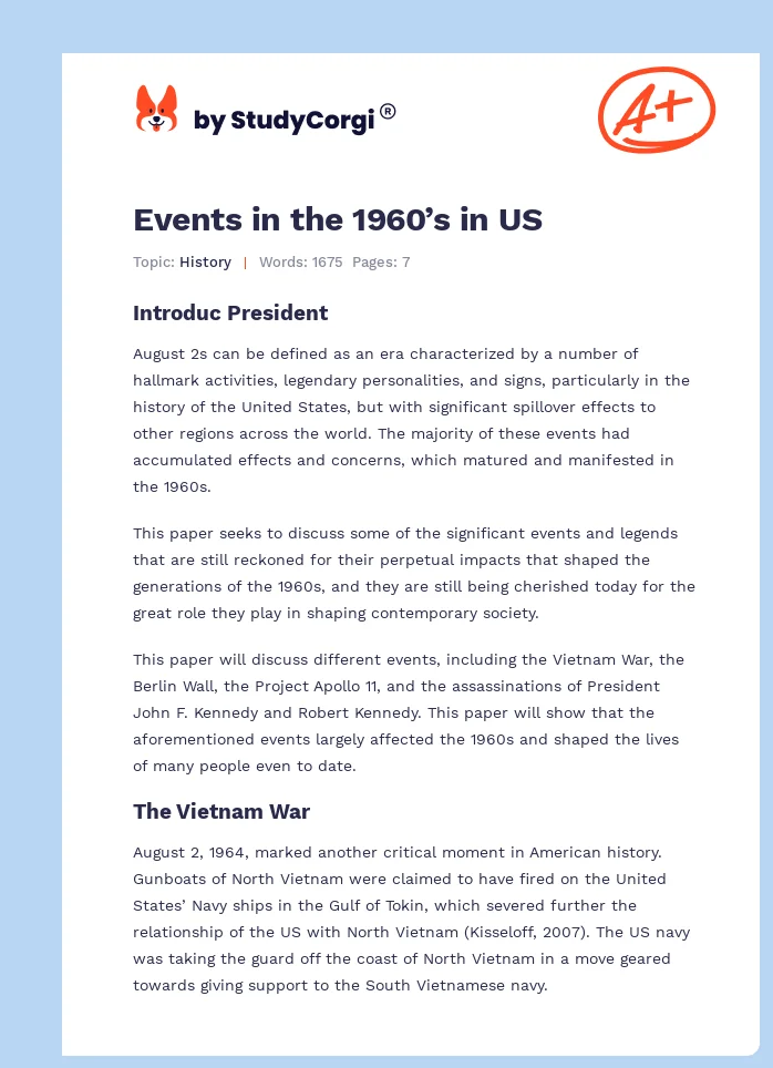 Events in the 1960’s in US. Page 1