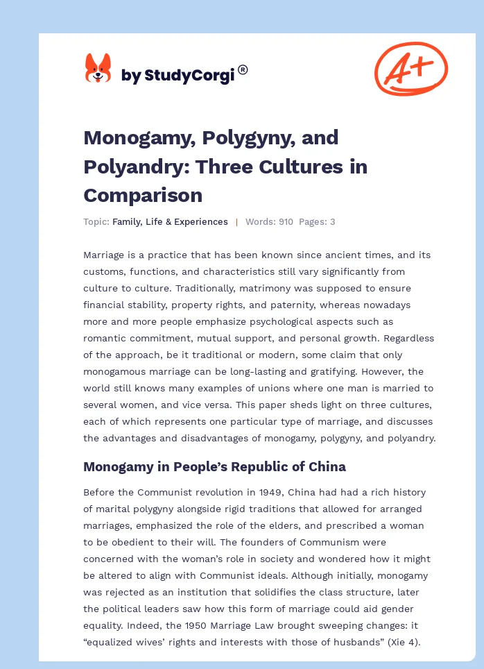 Monogamy, Polygyny, and Polyandry: Three Cultures in Comparison. Page 1