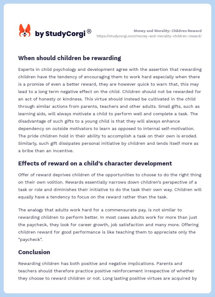 Money and Morality: Children Reward. Page 2