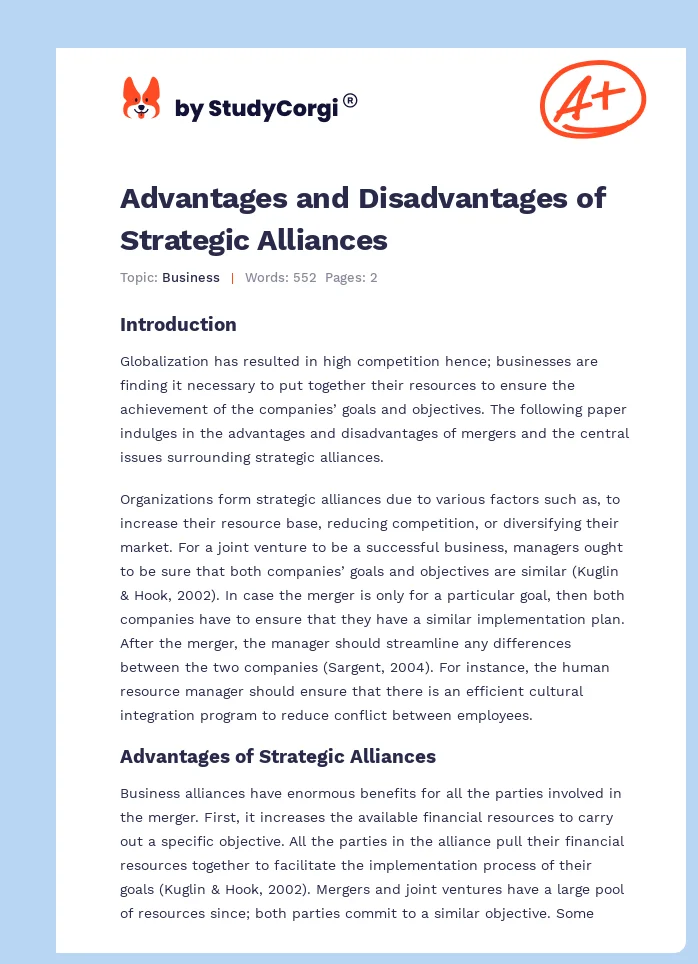 advantages-and-disadvantages-of-strategic-alliances-free-essay-example