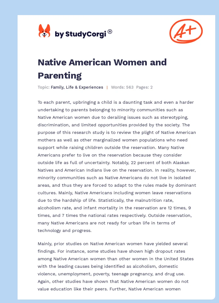Native American Women and Parenting. Page 1
