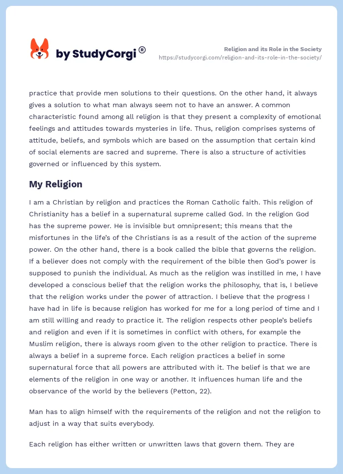 role of religion in society essay
