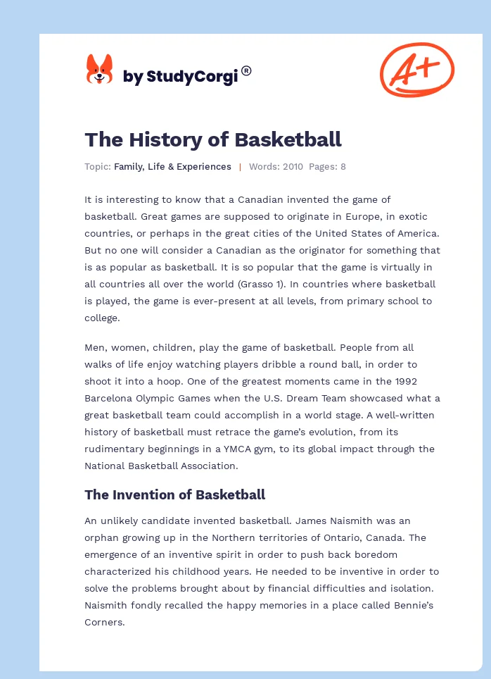essay on the history of basketball