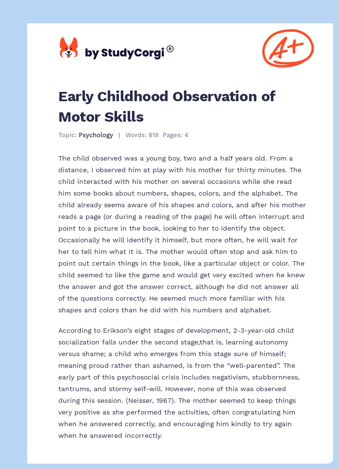 Early Childhood Observation of Motor Skills. Page 1