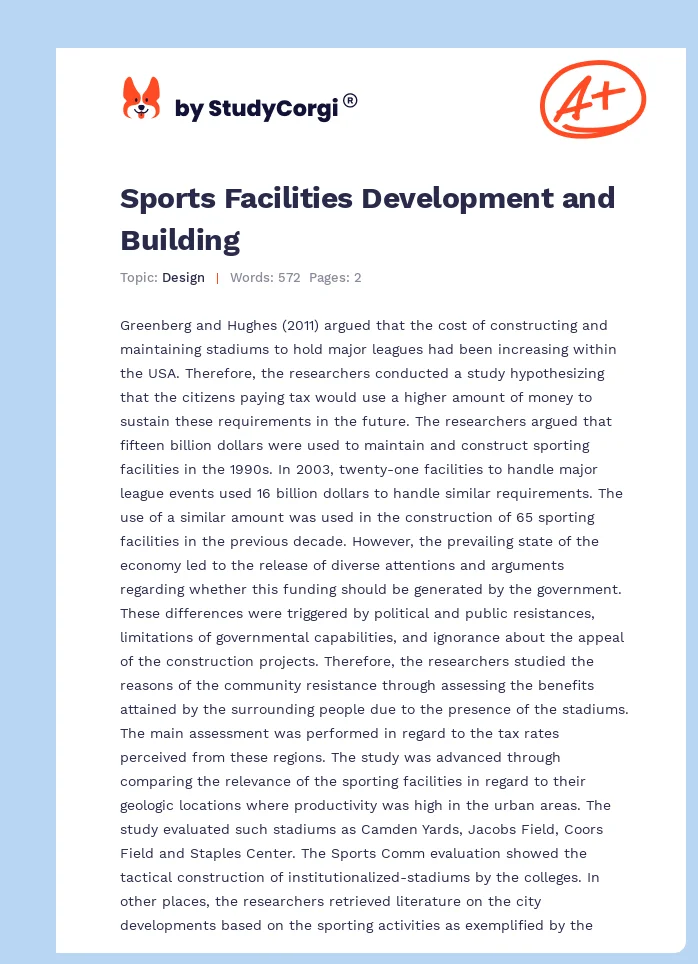 Sports Facilities Development and Building. Page 1