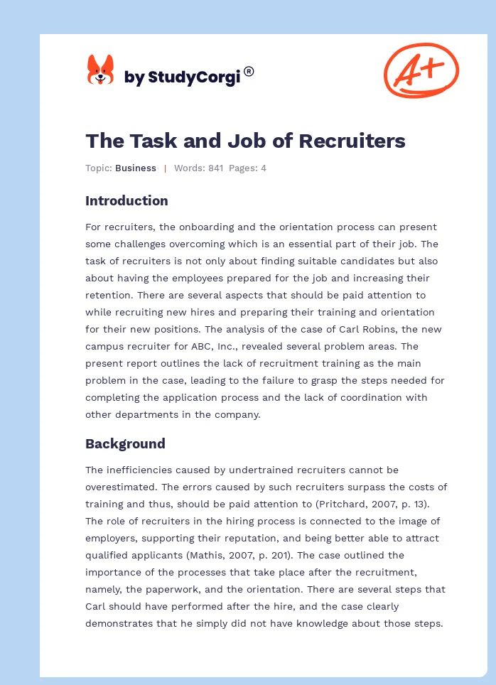 The Task and Job of Recruiters. Page 1