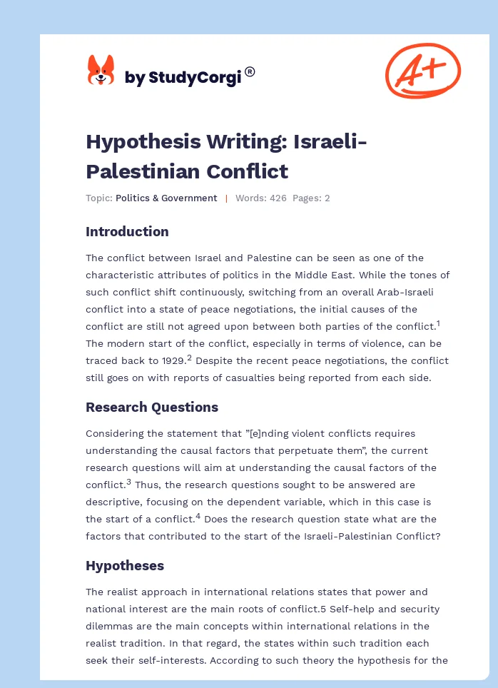 Hypothesis Writing: Israeli-Palestinian Conflict. Page 1