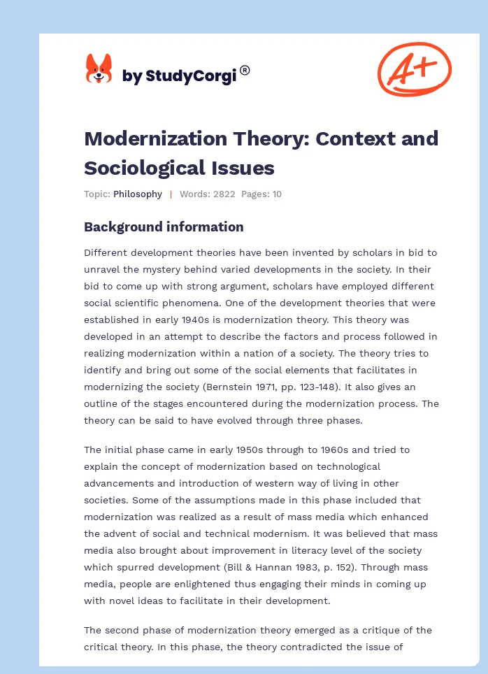 Modernization Theory: Context and Sociological Issues. Page 1