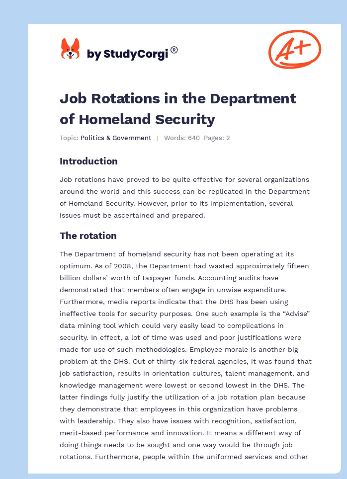 Job Rotations in the Department of Homeland Security. Page 1