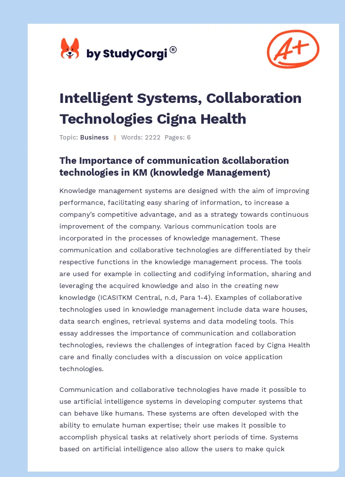 Intelligent Systems, Collaboration Technologies Cigna Health. Page 1
