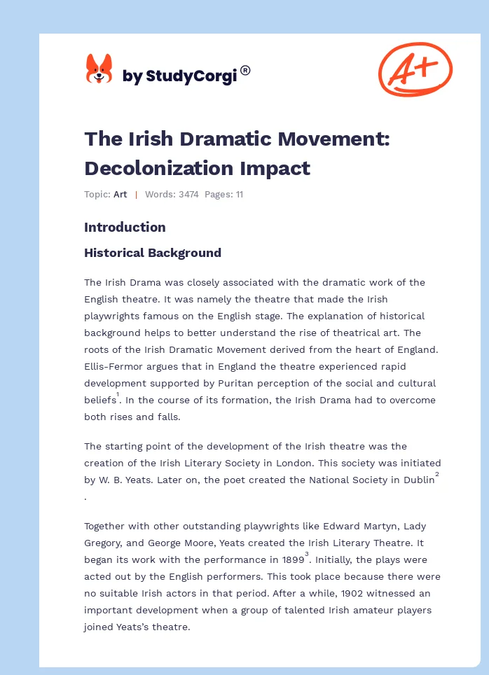 The Irish Dramatic Movement: Decolonization Impact. Page 1