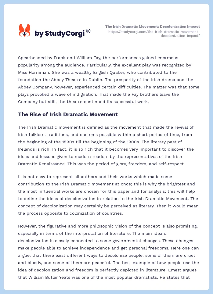 The Irish Dramatic Movement: Decolonization Impact. Page 2