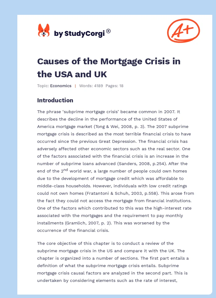 Causes of the Mortgage Crisis in the USA and UK. Page 1