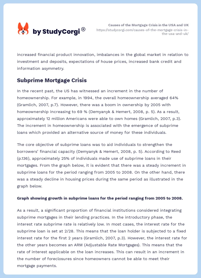 Causes of the Mortgage Crisis in the USA and UK. Page 2