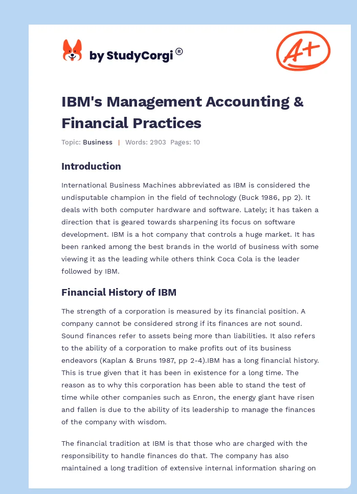 IBM's Management Accounting & Financial Practices. Page 1
