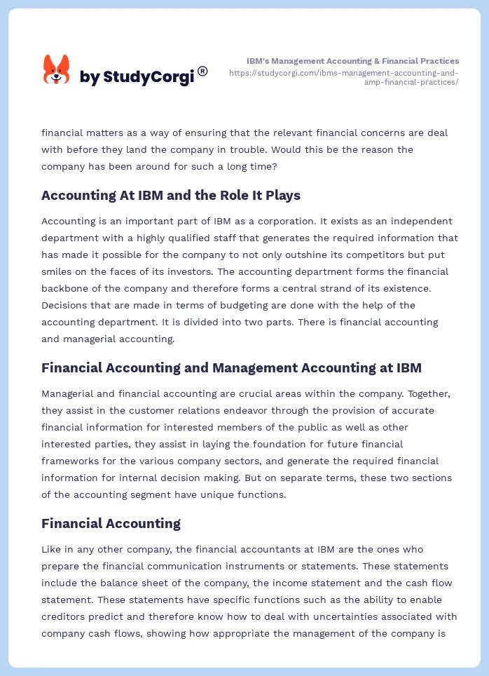 IBM's Management Accounting & Financial Practices. Page 2
