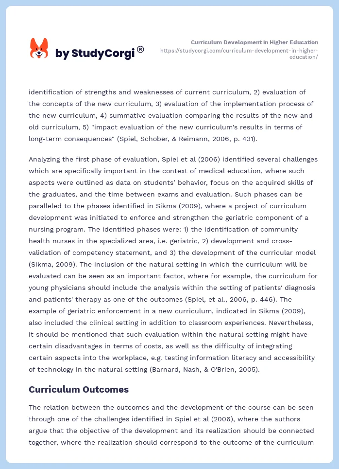 Curriculum Development in Higher Education. Page 2