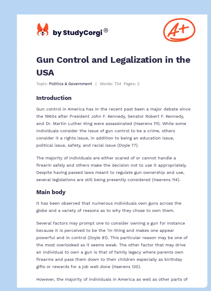 Gun Control and Legalization in the USA. Page 1