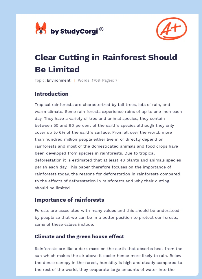 Clear Cutting in Rainforest Should Be Limited. Page 1