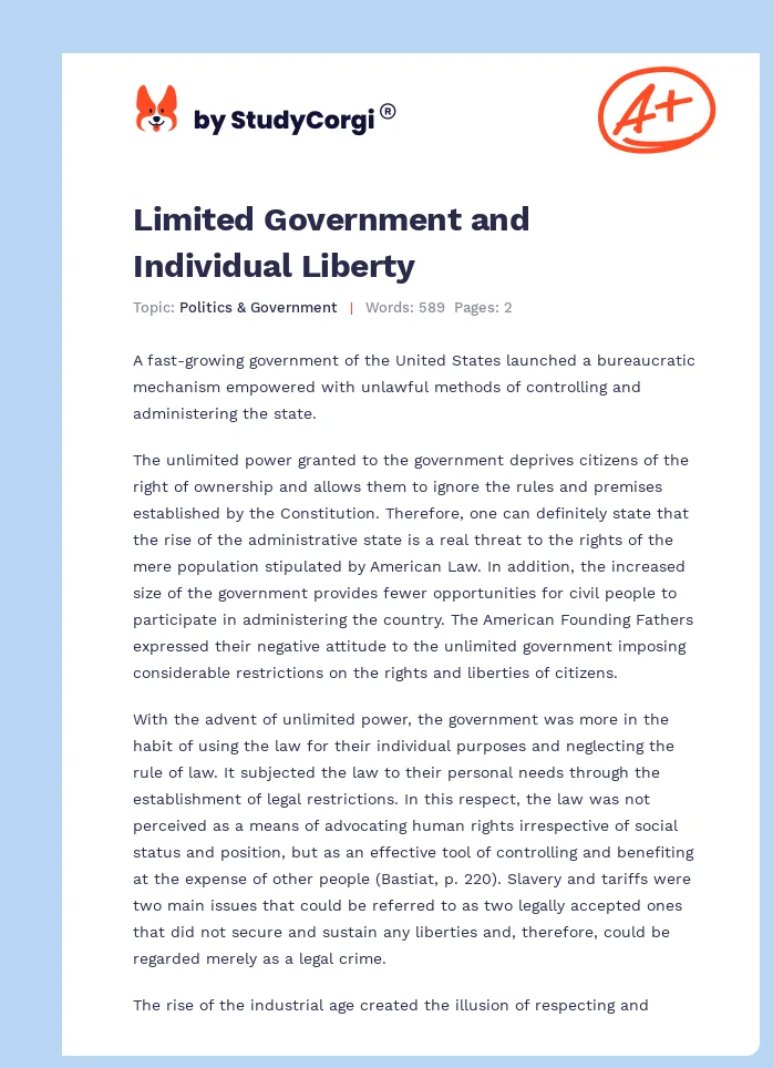 Limited Government and Individual Liberty. Page 1