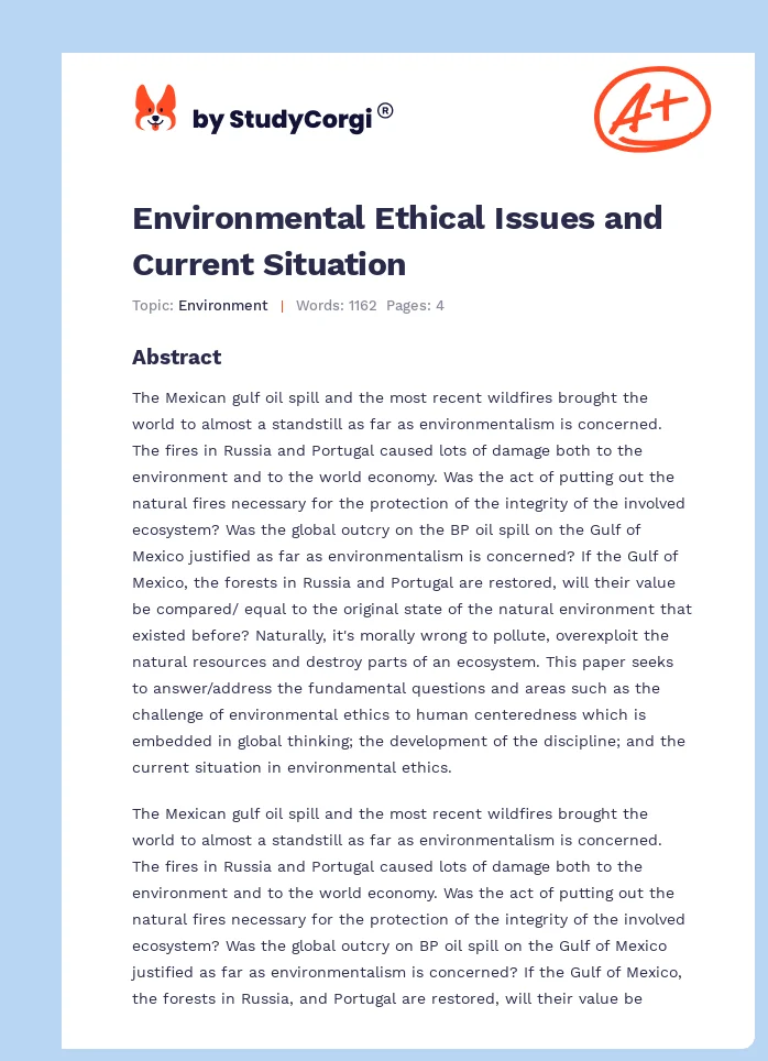 Environmental Ethical Issues and Current Situation. Page 1