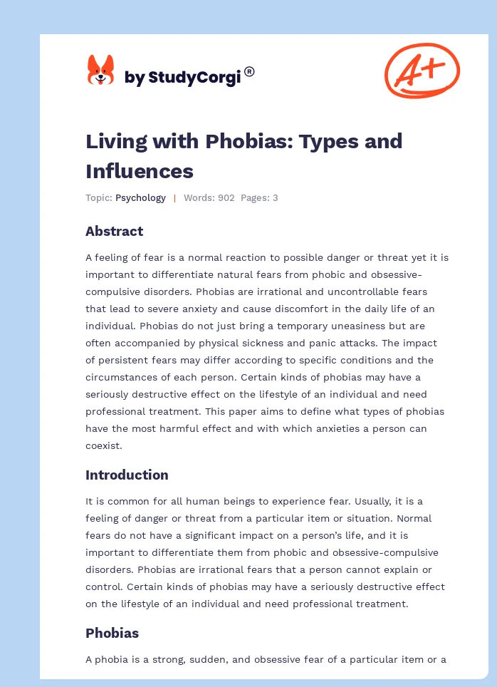 Living with Phobias: Types and Influences. Page 1