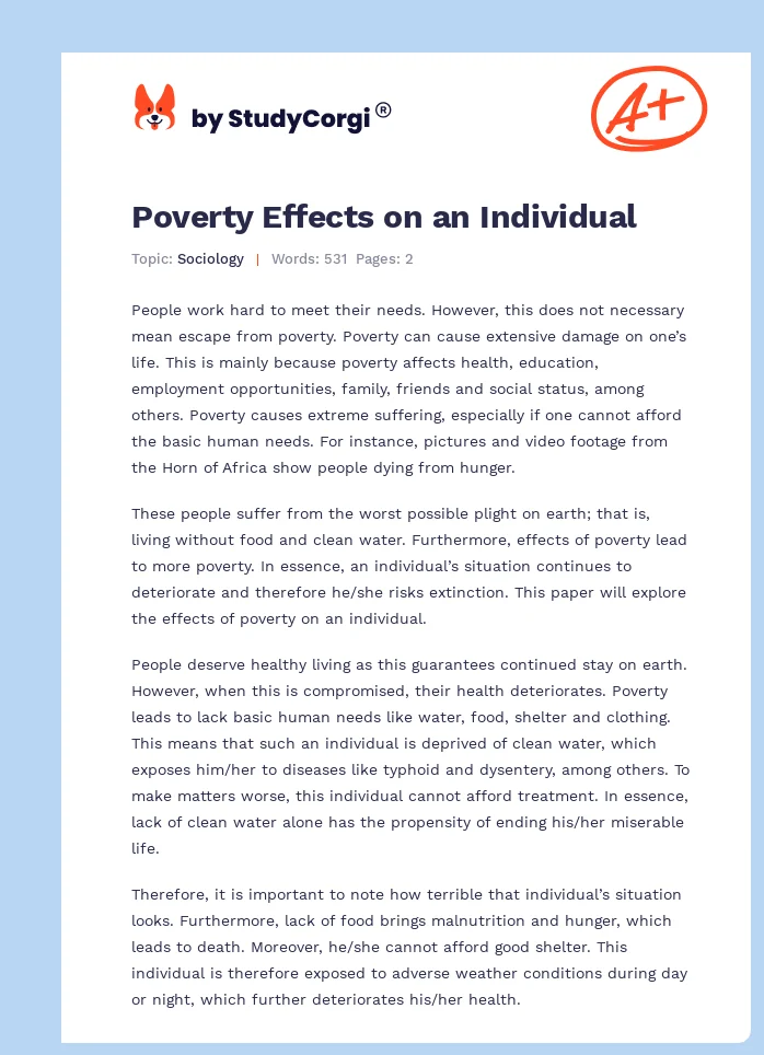 Poverty Effects on an Individual. Page 1