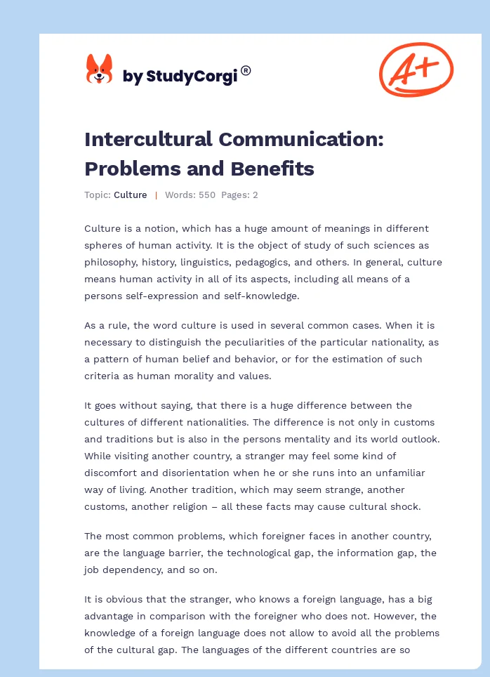 Intercultural Communication: Problems and Benefits. Page 1