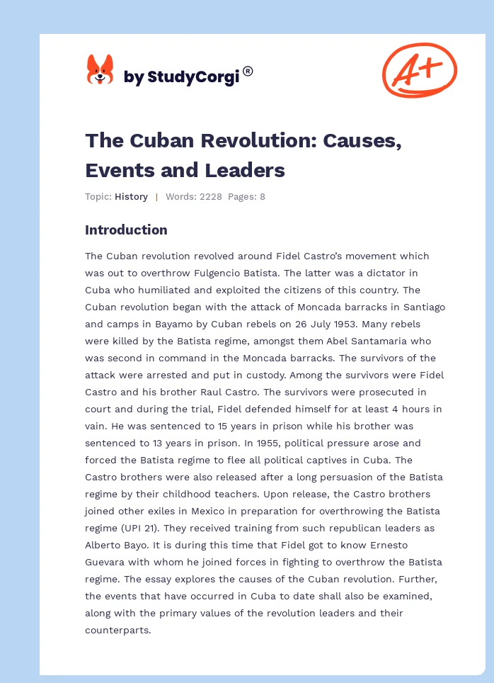 The Cuban Revolution: Causes, Events and Leaders. Page 1