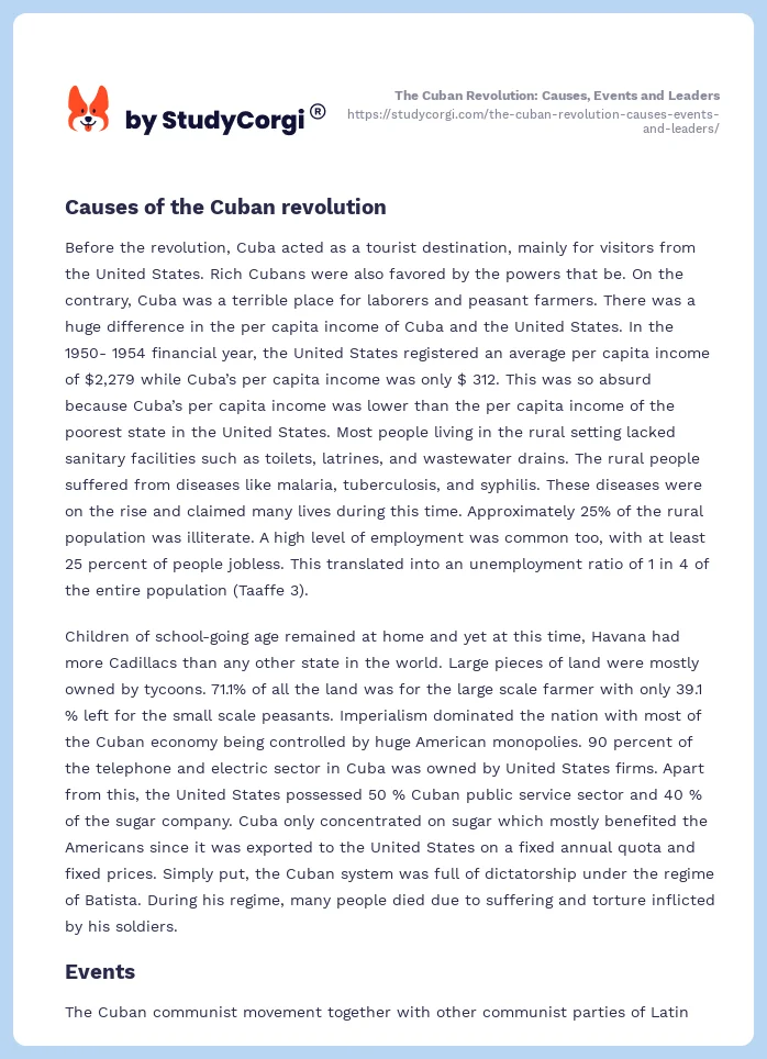 The Cuban Revolution: Causes, Events and Leaders. Page 2