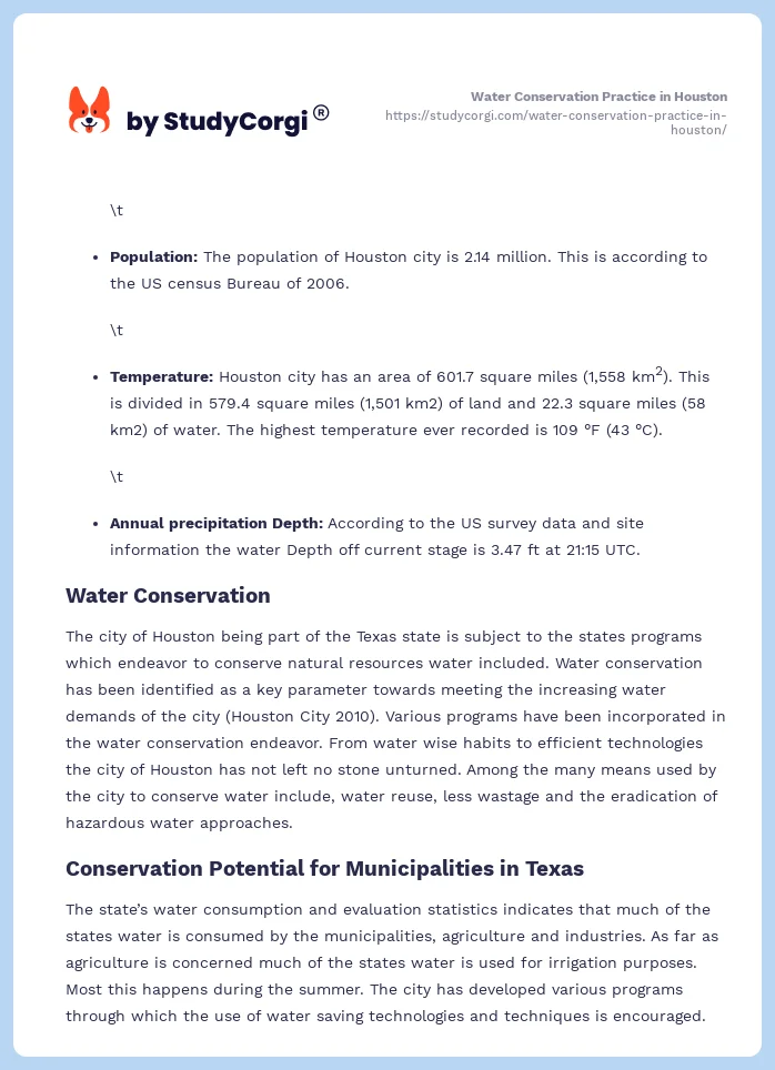Water Conservation Practice in Houston. Page 2