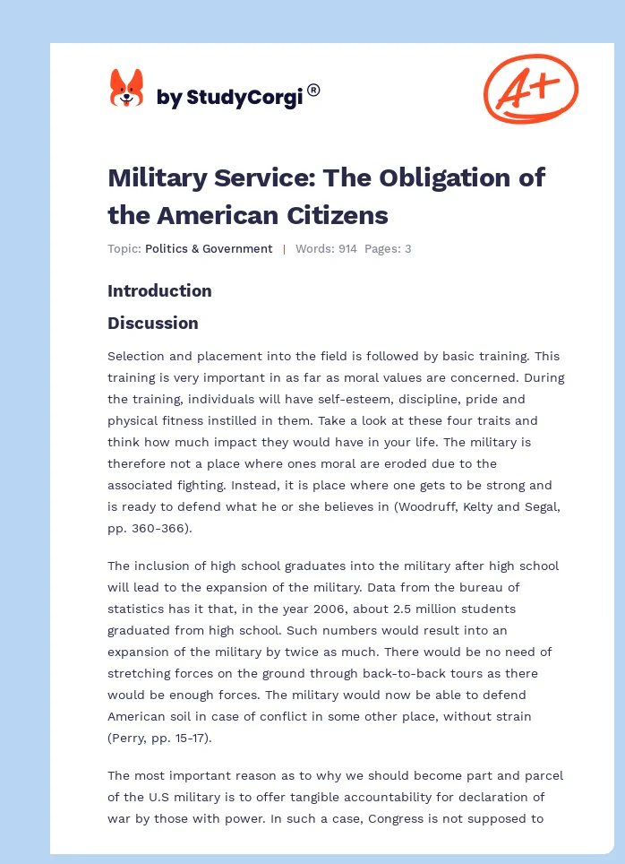Military Service: The Obligation of the American Citizens. Page 1