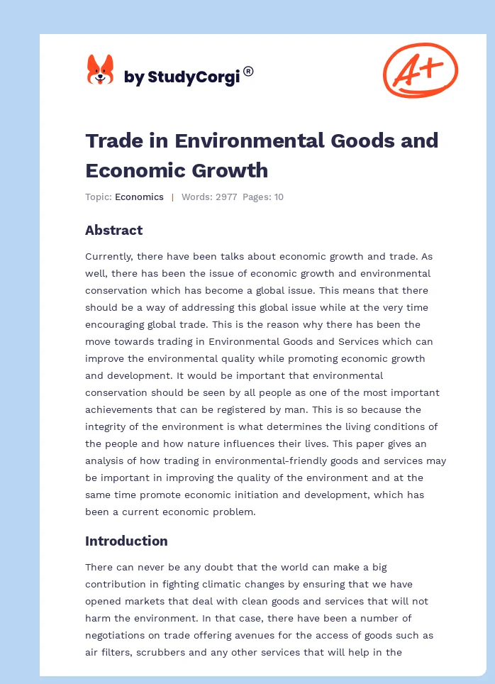 Trade in Environmental Goods and Economic Growth. Page 1