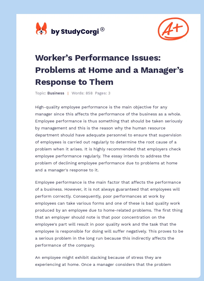 Worker’s Performance Issues: Problems at Home and a Manager’s Response to Them. Page 1