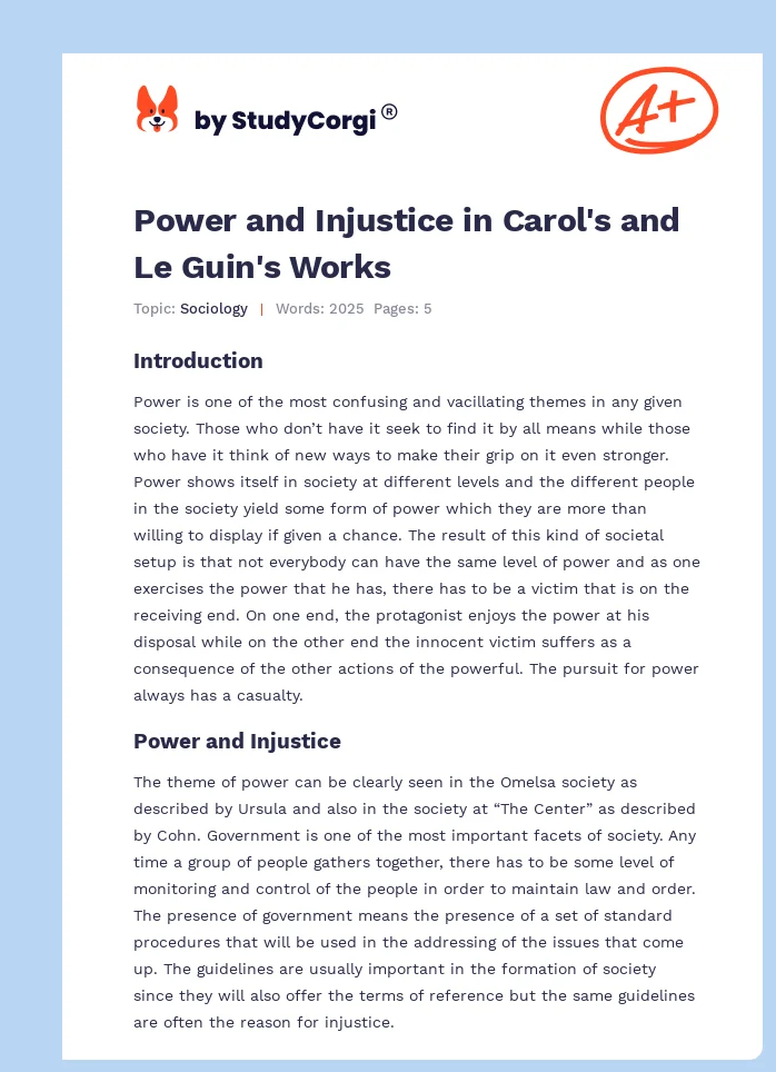 Power and Injustice in Carol's and Le Guin's Works. Page 1
