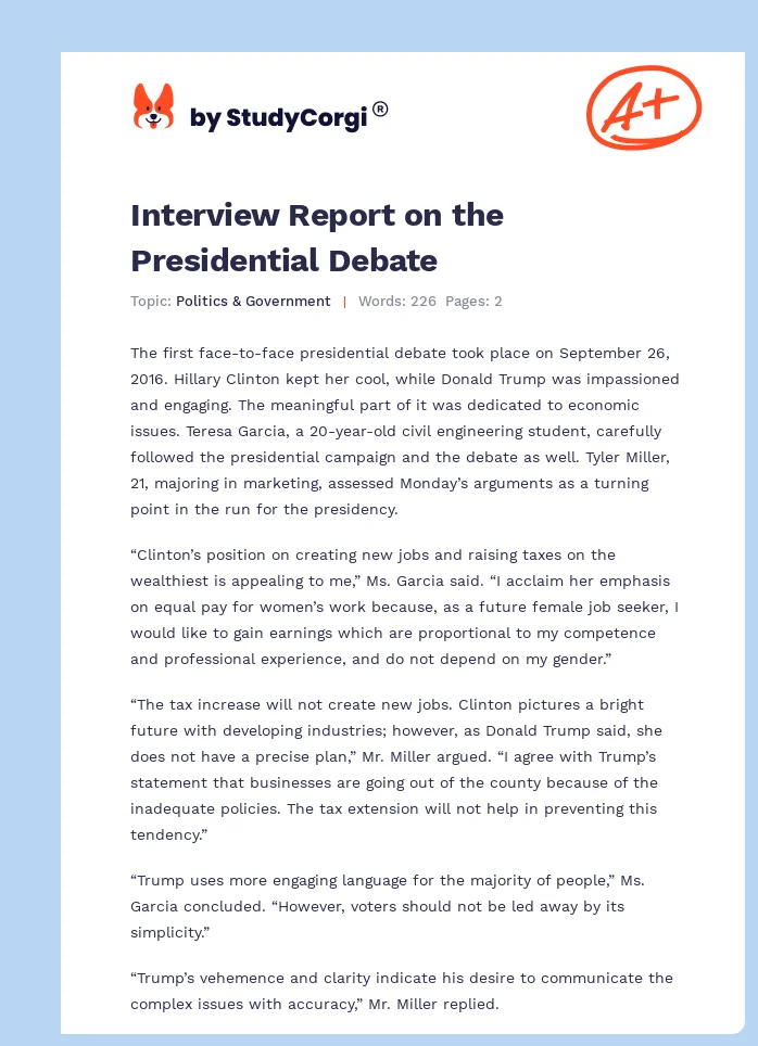 Interview Report on the Presidential Debate. Page 1